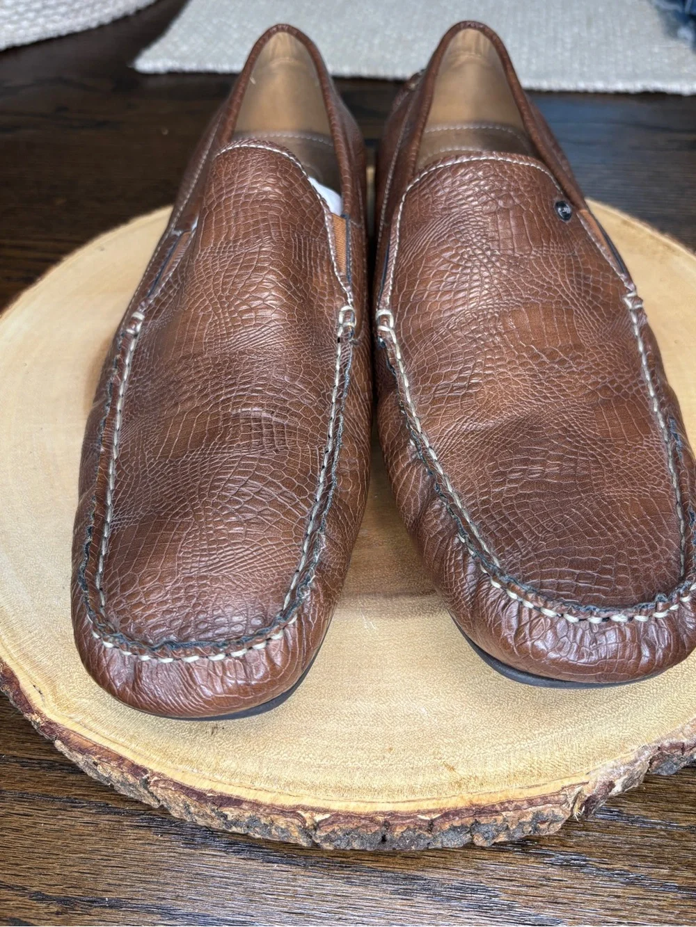 Steve Madden Men's Brown Textured Leather Slip-On Loafers